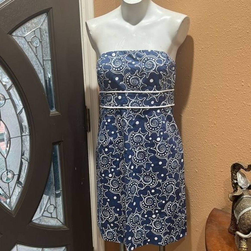 Vineyard Vines Blue Patterned Strapless Dress Siz… - image 1